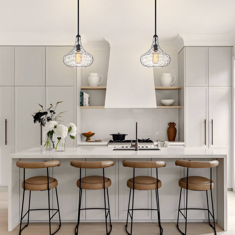 Starsky Modern 1-Light Clear Hammered Glass Kitchen Island Pendant Light
