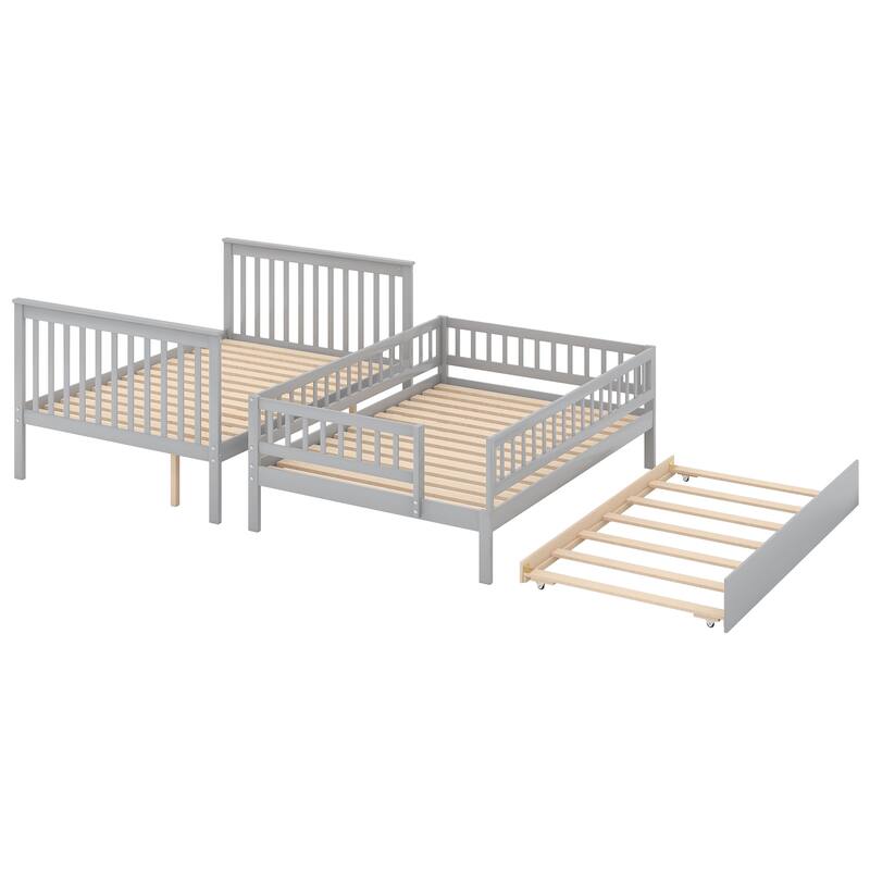 Full Pine Bunk Bed with Trundle and Storage Staircase, Convertible to Two Beds