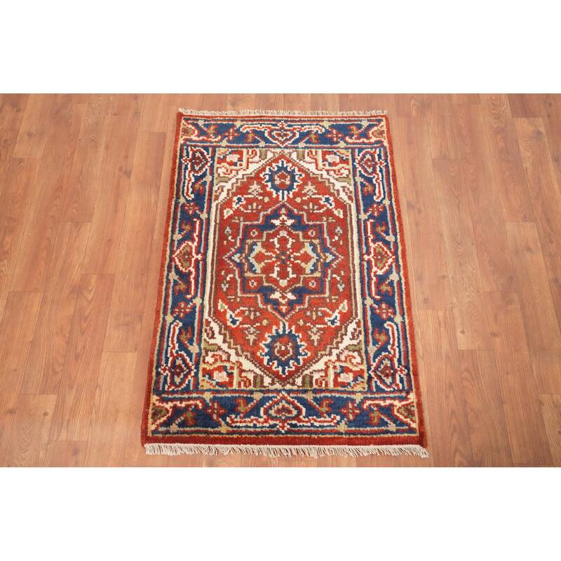 Hand Knotted Oriental 100% Wool Carpet Traditional Medallion Oranges & Rust Heriz (serapi) Area Rug - 3' 0'' X 2' 0''