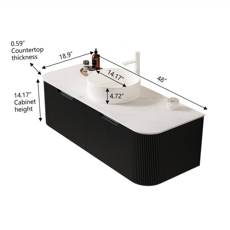Modland 24"-60" Wall Mount Vanity with Vessel Sink - French Stripes, Pre-Assembled, Soft-Close Drawer