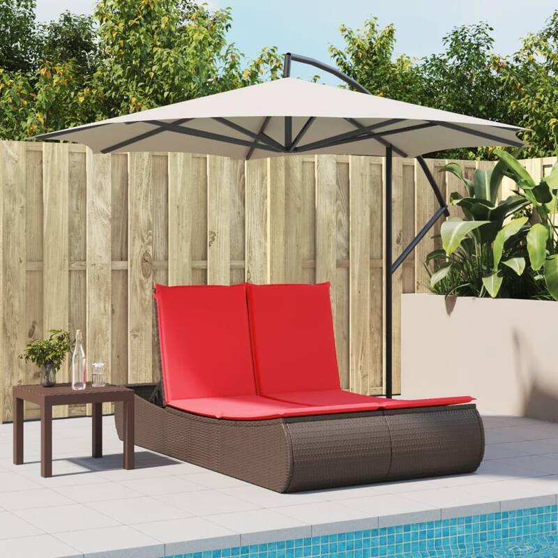 vidaXL Double Sun Lounger with Cushions Poly Rattan - 43.3" x 78.7" x 29.5"