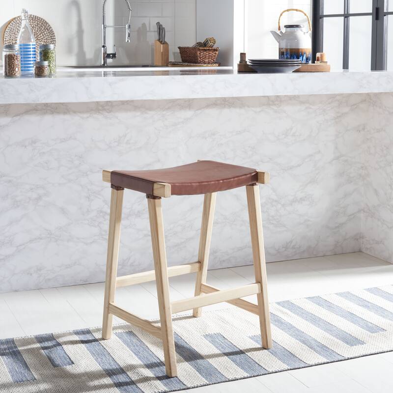 SAFAVIEH Neelofar 27-inch Leather Rectangle Counter Stool - 18.5" x 19" x 26.8" - 19Wx19Dx27H