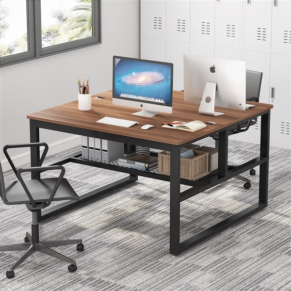 Two Person Desk, Extra Large Double Computer Desk with Shelves ...