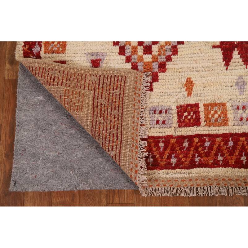 Hand Knotted Oriental 100% Wool Carpet Modern Tribal Beige & Ivories Moroccan Area Rug - 7' 10'' X 5' 9''