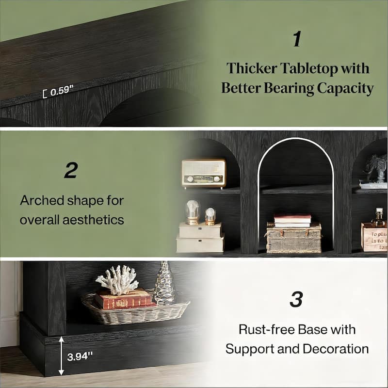 63" Rustic Arched Console Table with 3-Tier Open Shelving