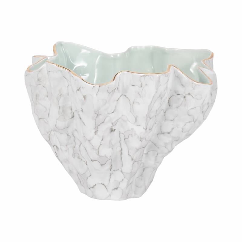 Artistic Abstract Decorative Bowl for Home Decor - 16", Ivory & Gray