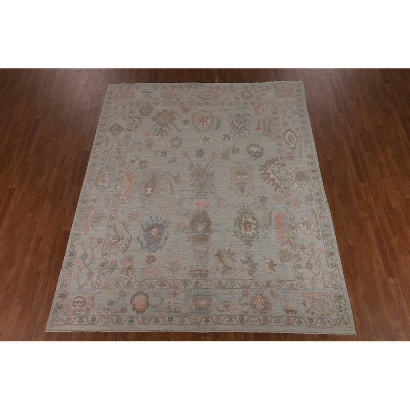 Light Blue Turkish Oushak Vegetable Dye Area Rug Handmade Wool Carpet - 8'2"x 9'10"