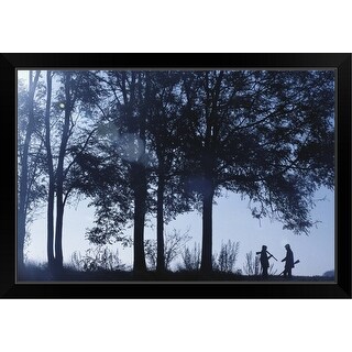 Shop Silhouette Of Two Men Standing With Shotgun In Forest Black Framed Print On Sale Overstock 30207954