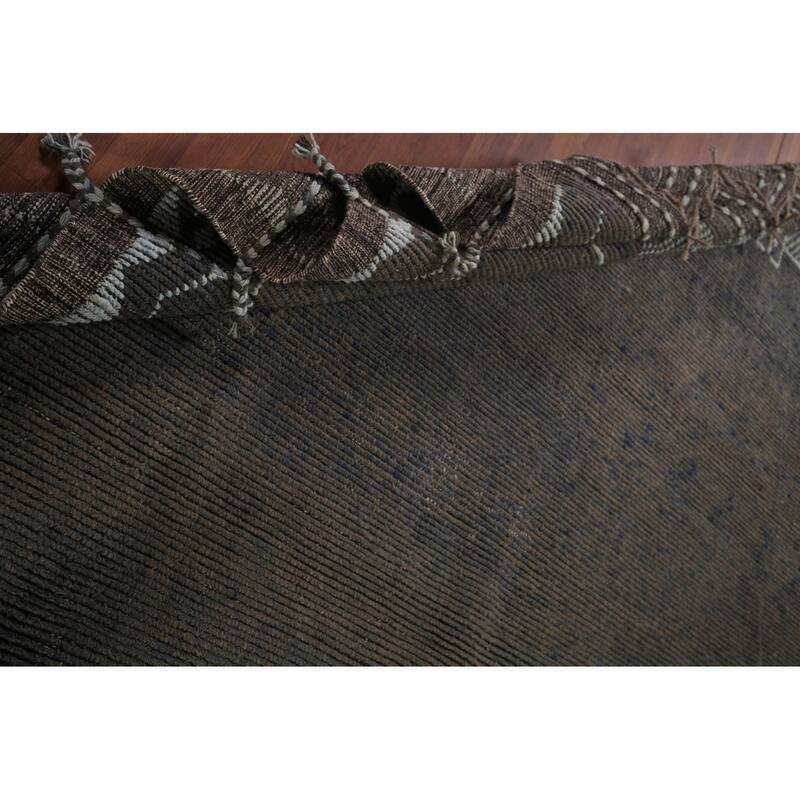 Striped Brown Moroccan Area Rug Handmade Wool Carpet - 8'10"x 12'7"