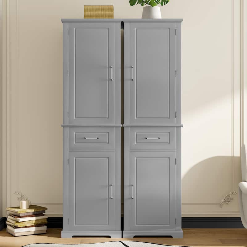 4-Door Tall Storage Cabinet - Adjustable Shelves & Door Racks, MDF Painted Finish for Bathroom/Office