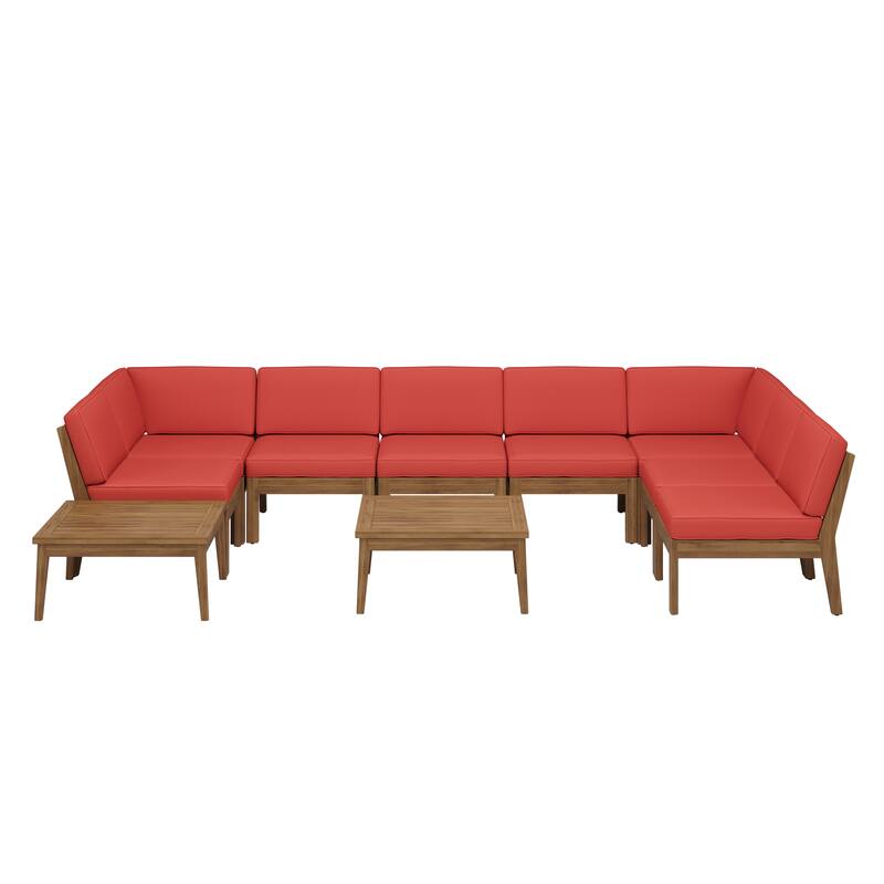 Christopher Knight Home - Xanthe Acacia Wood Patio 10 Piece Sectional Sofa Set with Water Resistant Cushion