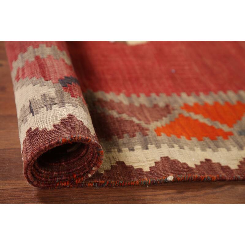 Red Kilim Qashqai Persian Vintage Hand-Woven Wool Carpet - 5'11" x 9'4"