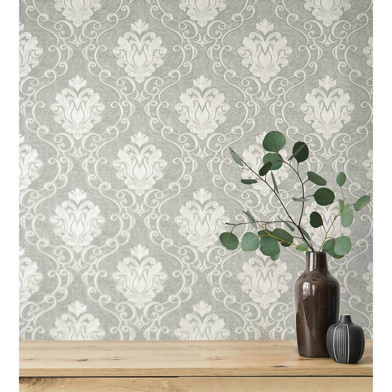 Fine Decor Florentine Grey Damask Wallpaper
