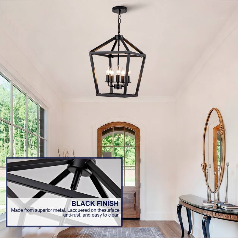 Farmhouse Lantern Chandelier 5-Light with Rustic Open Cage and Adjustable Hanging Height