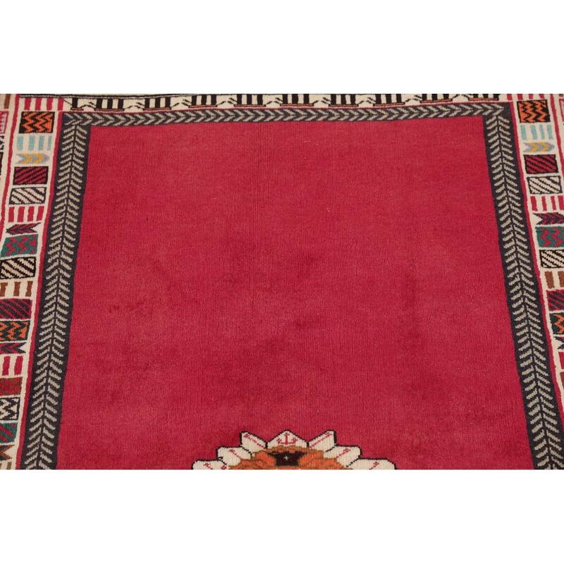 Hand Knotted Oriental 100% Wool Carpet Traditional Tribal Red Shiraz Area Rug - 5' 11'' X 4' 1''