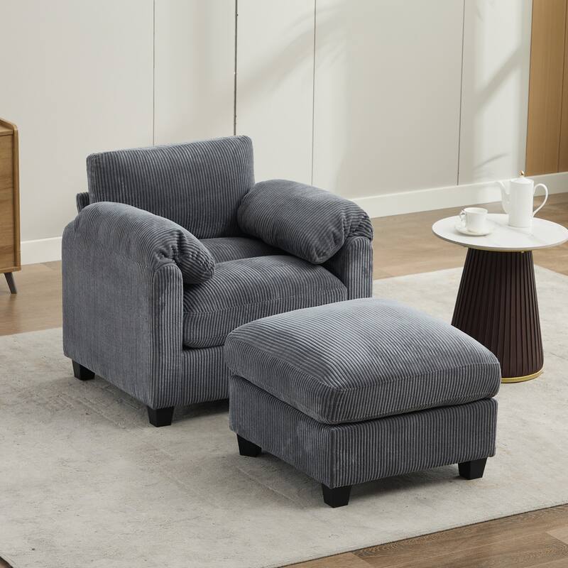 Multi-Seater Corduroy Sectional Sofa, Modular Settee, Included Removable Ottomans