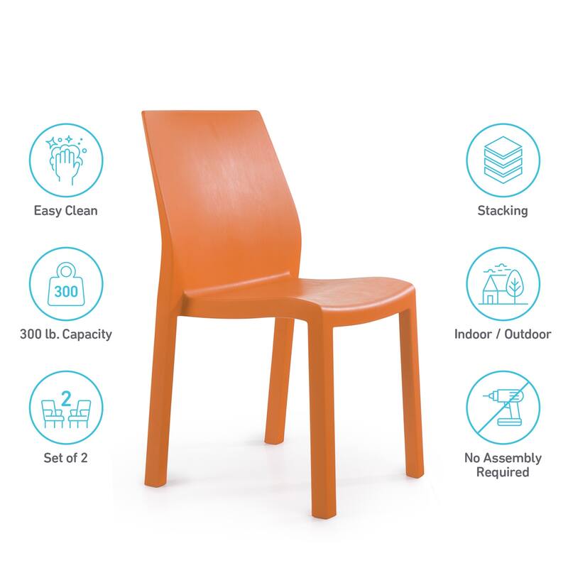WRGHOME Modern Stacking Patio Dining Side Chair Indoor/Outdoor (Set of 2) - 33.27'' H X 18.50'' W X 21.06'' D