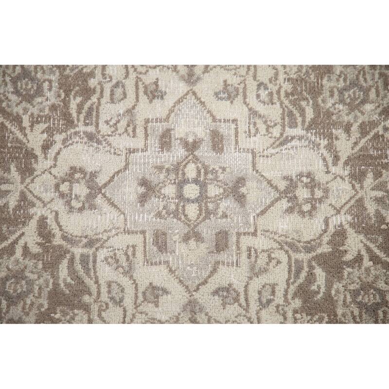 Hand Knotted Oriental 100% Wool Carpet Traditional Floral Beige & Ivories Mashad Area Rug - 12' 1'' X 9' 5''
