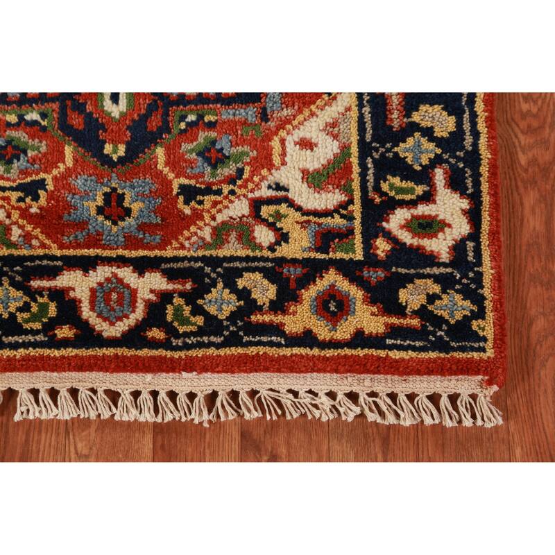 Hand Knotted Oriental 100% Wool Carpet Traditional Geometric Oranges & Rust Heriz (serapi) Runner Rug - 9' 9'' X 2' 6''