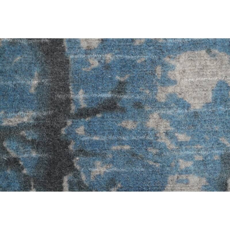 Hand Knotted Oriental Viscose Silk Carpet Modern Abstract Navy Blue & Blues Abstract Runner Rug - 4' 7'' X 2' 4''