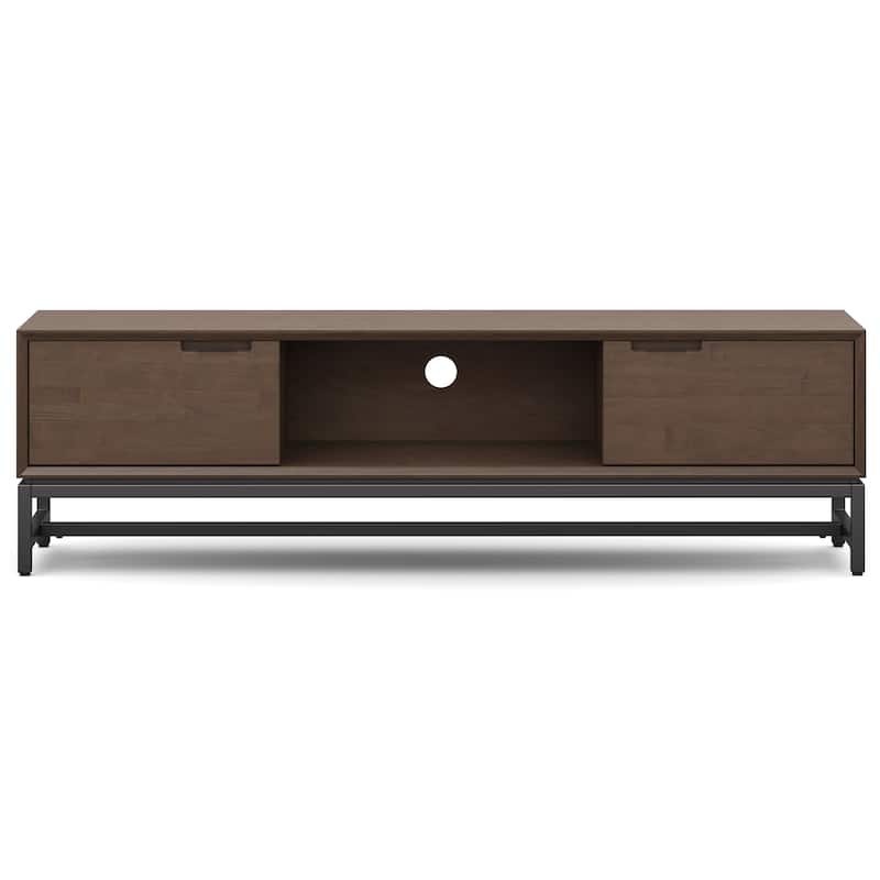 WYNDENHALL Devlin SOLID HARDWOOD 72 inch Wide Modern Industrial TV Media Stand in Walnut Brown For TVs up to 80 inches