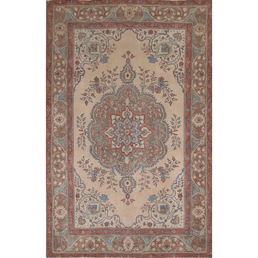 Floral Tabriz Vintage Persian Rug Handmade Traditional Wool Carpet - 6'6" x 9'6"