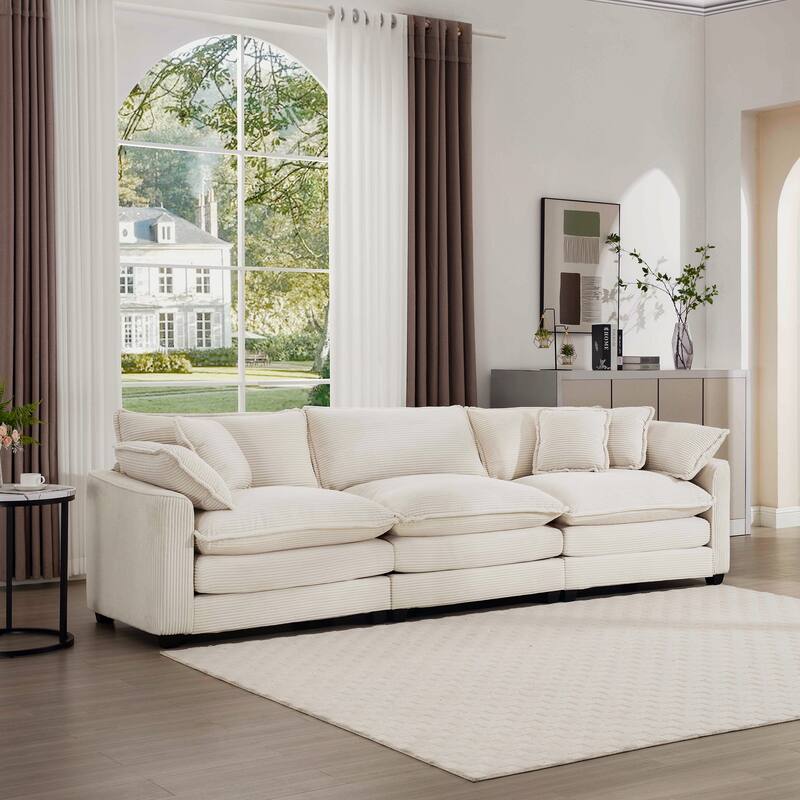 Modern Fabric 3 Seater Modular Sofa Set - Soft Upholstered U-Shape Corduroy Couch for Living Room
