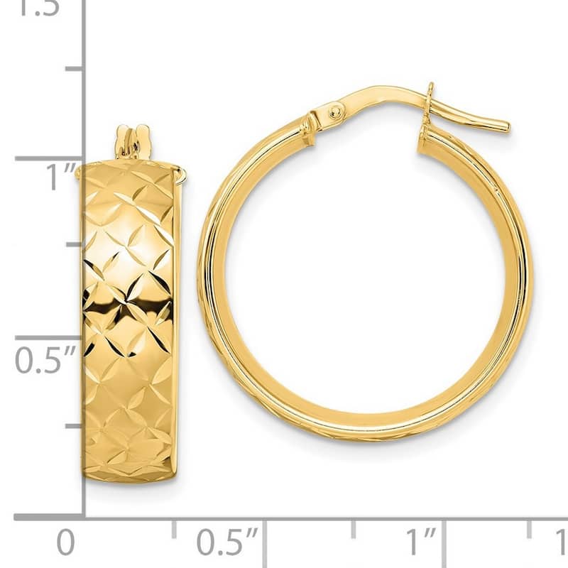 Curata 14k Yellow Gold Diamond-cut Wide 24x6.75mm Hoop Earrings