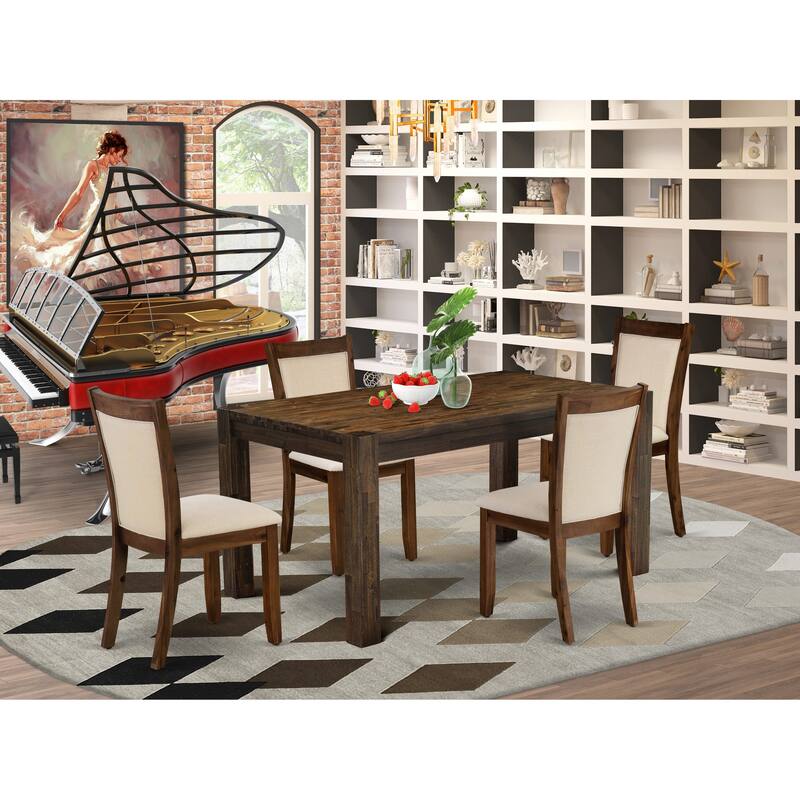 East West Furniture Dining Set- a Rectangle Dining Room Table and Light Beige Linen Fabric Chairs, (Pieces & Finish Options)