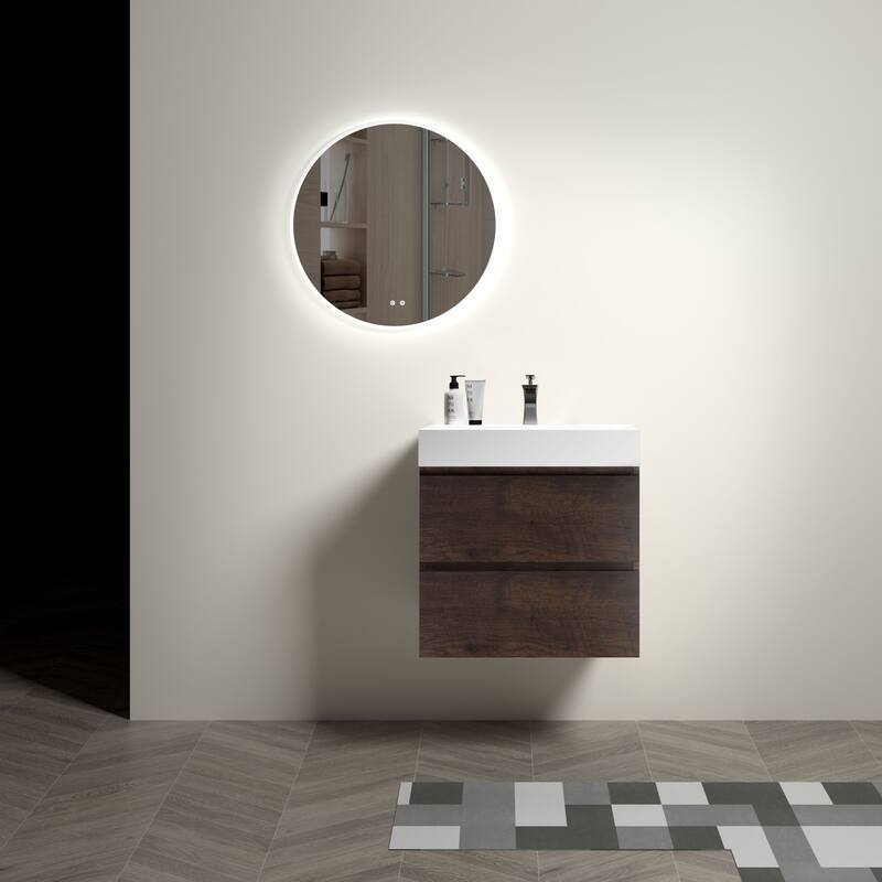 Modern Wall Mounted Bathroom Vanity with One-Piece Sink Basin without Drain and Faucet