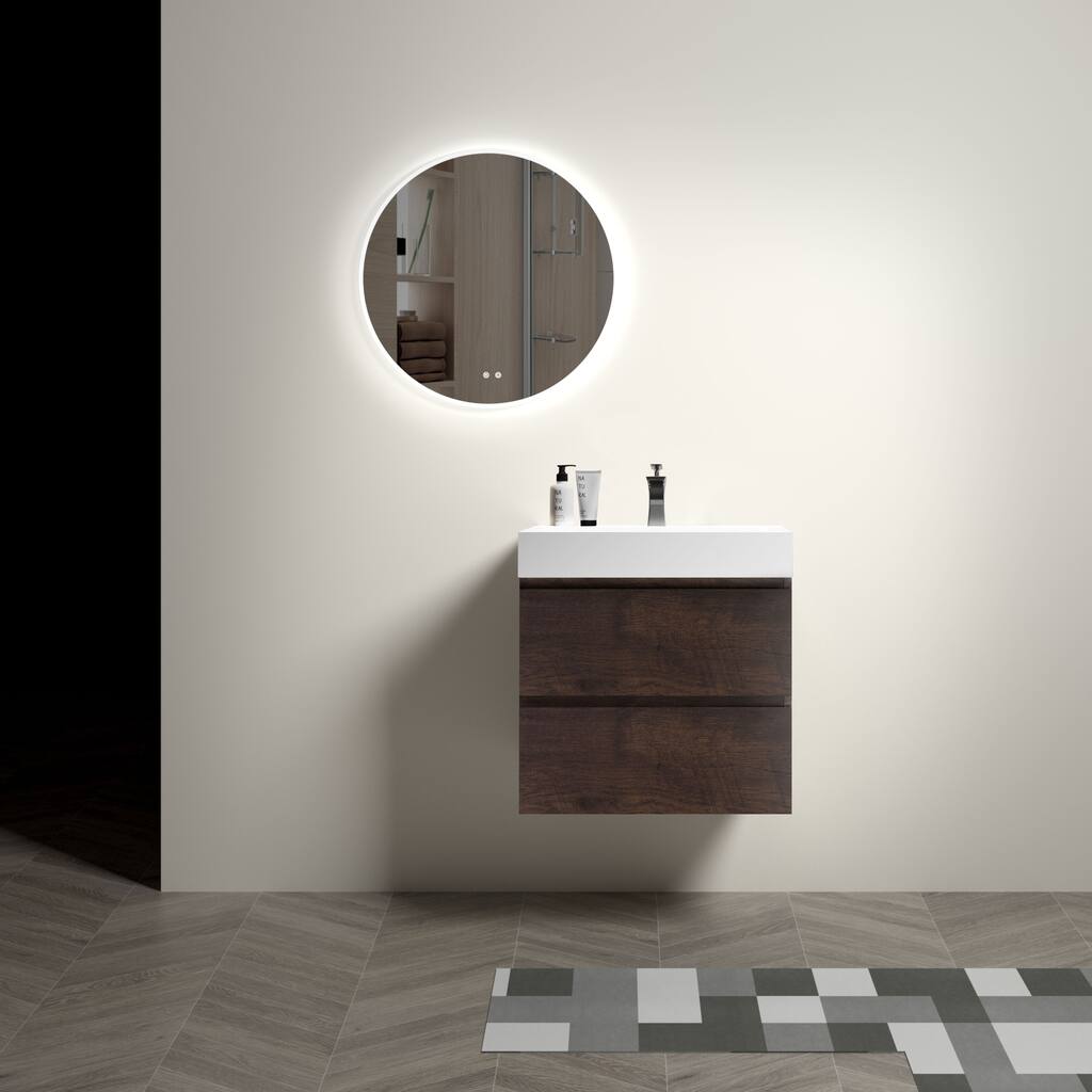 Walnut Bathroom Vanity with Sink Storage Wall Mounted Floating Vanity