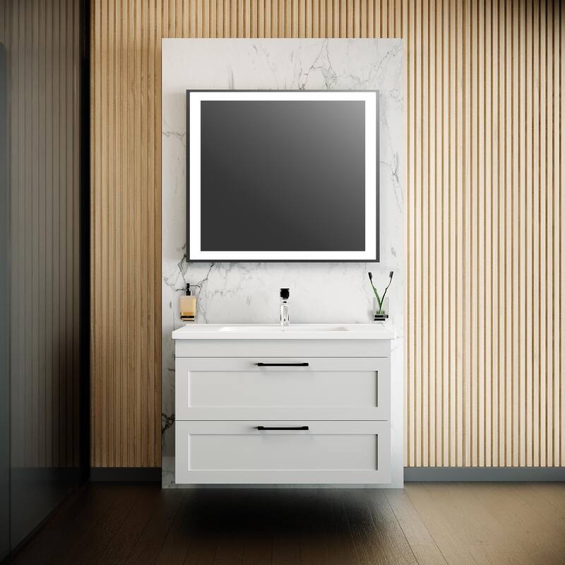 Modern Wall-Mounted Bathroom Vanity with Washbasin Palm Beach White High Gloss Non-Toxic MDF-26"-Diamond 24"