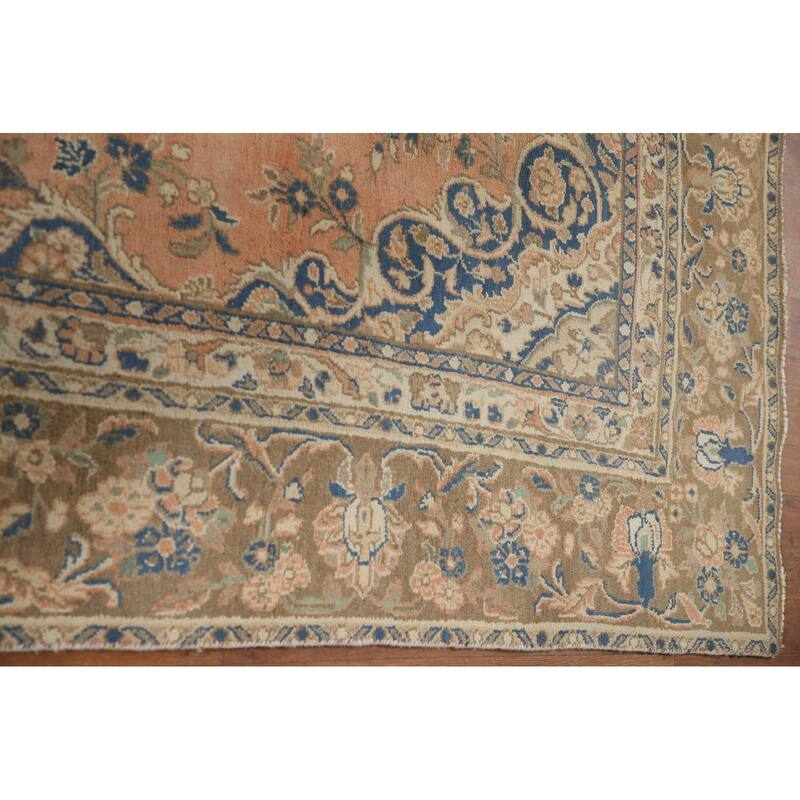 Hand Knotted Oriental 100% Wool Carpet Traditional Floral Peach Hamedan Area Rug - 11' 0'' X 7' 10''