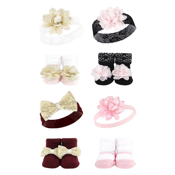 slide 1 of 1, Hudson Baby Infant Girl 8Pc Headband and Socks Set, Lace Flower, 0-9 Months - Lace Flower Lace Flower - 0-9 Months