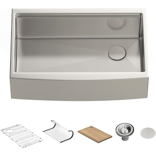 Lefton 33"x22" Farmhouse Apron-Front Kitchen Sink, 304 Stainless Steel Sink with Grid, Drying Rack, Strainer, FS2501