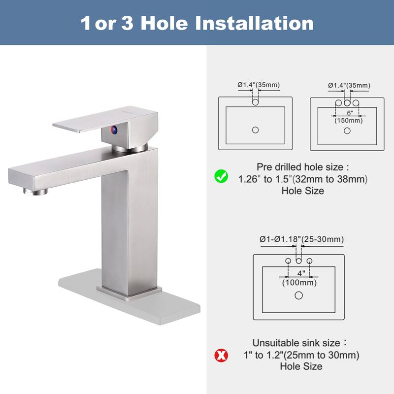 WOWOW 1.2 GPM Single Handle Bathroom Sink Faucet