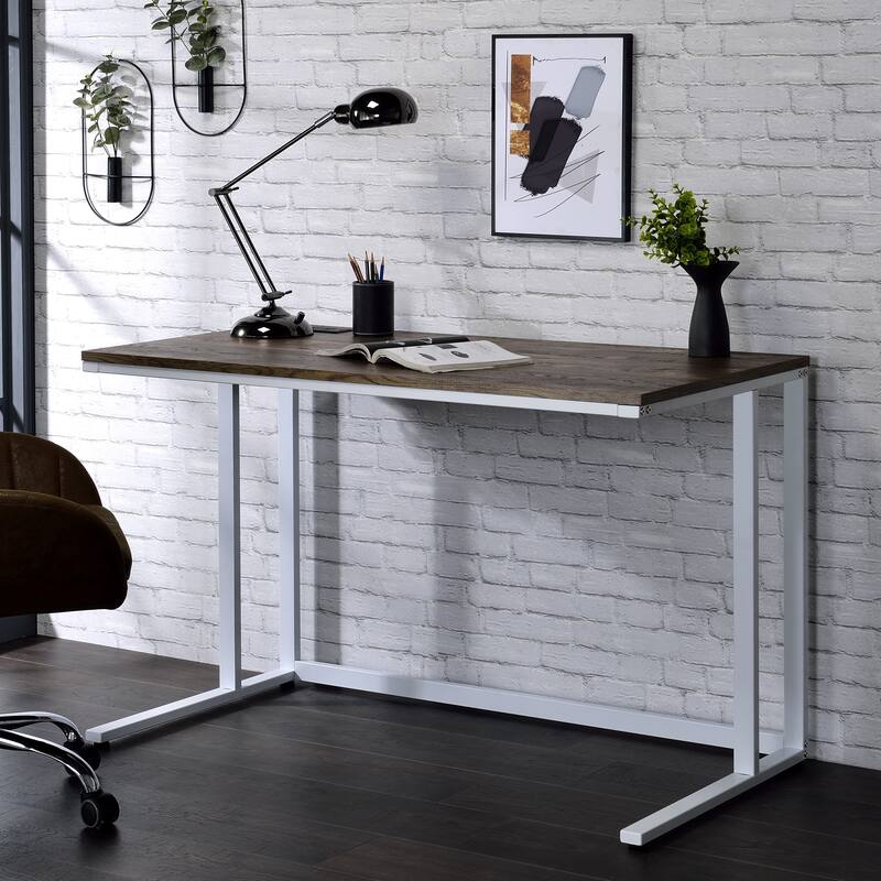 Ergonomic Computer Desk with USB Charging Port, Spacious Work Surface, and Easy Assembly for Offices or Dorms - White+Walnut