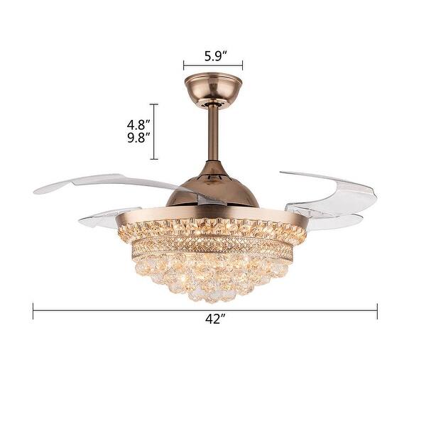 42'' Gold Chandelier LED Ceiling Fan with Retractable Blades - 42 Inches