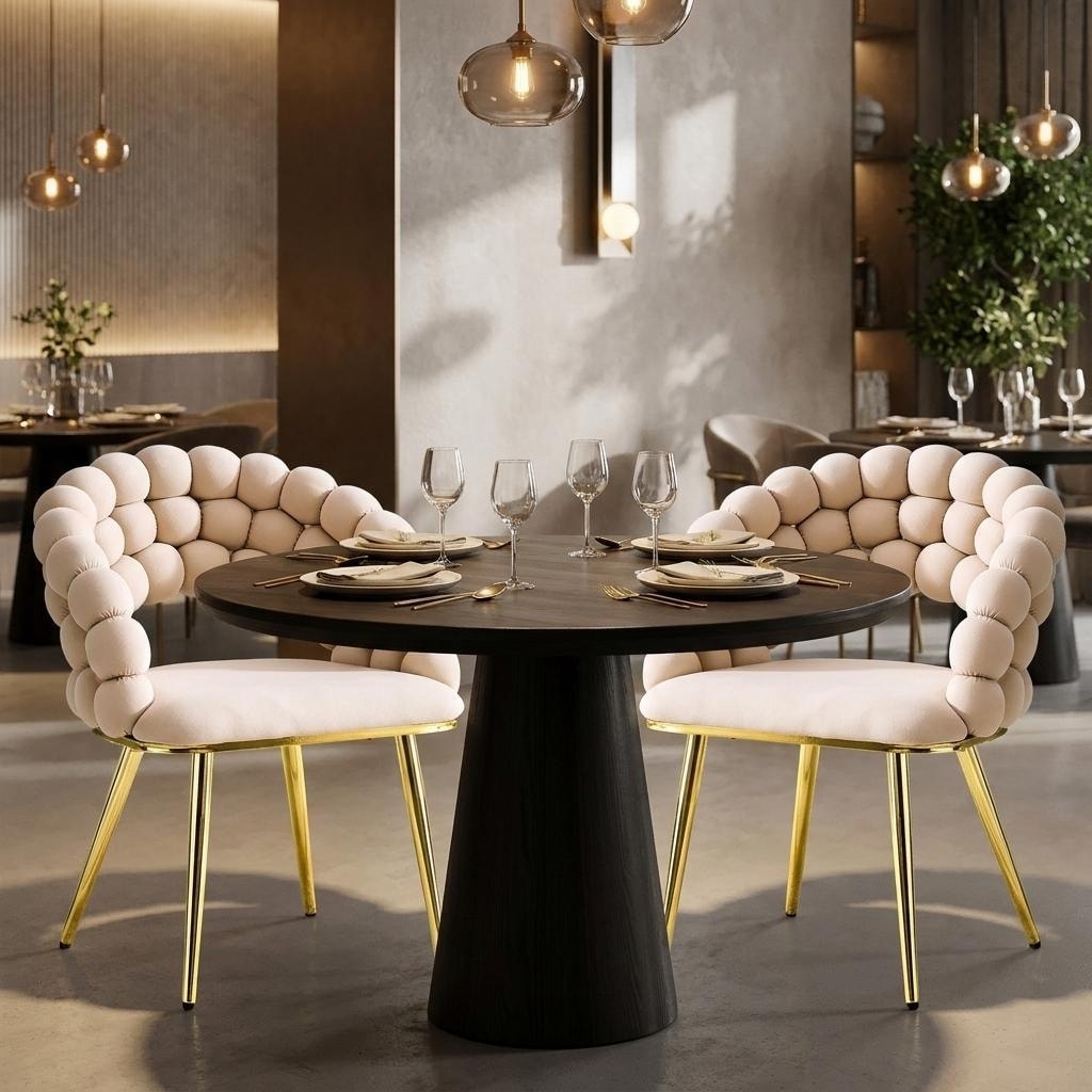 HomeRoots Set of Two Beige and Gold Velvet Dining Side Chairs - 19.00 in. x 30.50 in. x 25.20 in.