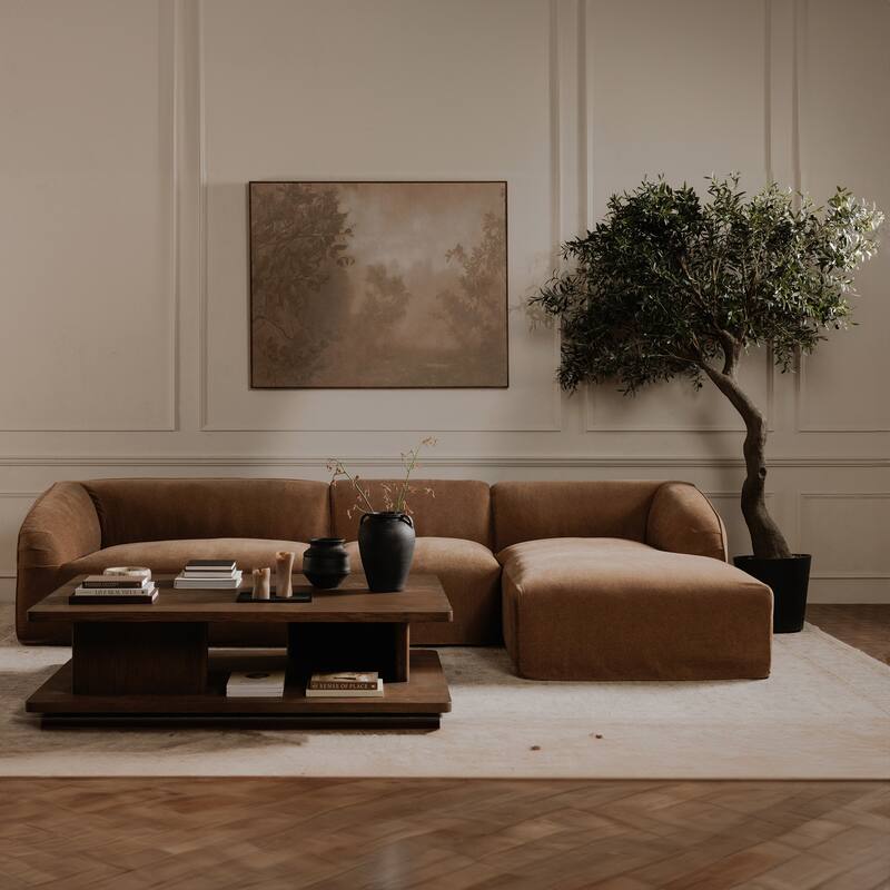 NADAAL STUDIOS Thalor Coffee Table, Large Rectangular Solid Oak Edge, Bullnose Vertical Support, Dark Brown