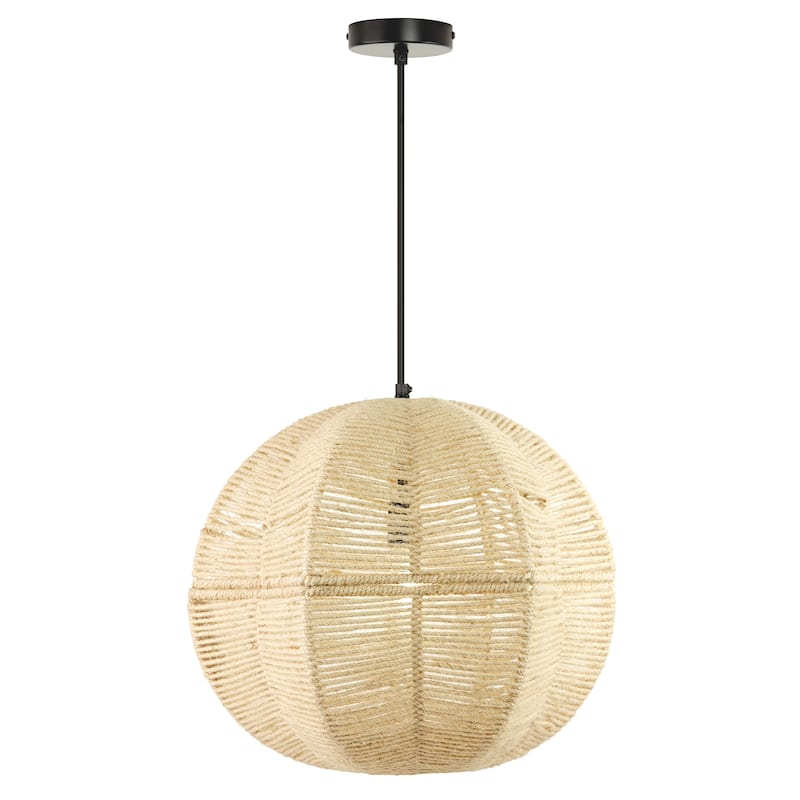 River of Goods Black and Ivory Jute and Metal 19-Inch Globe Pendant Light with Adjustable Hanging Cord - 19" x 19" x 73" - 19" x 19" x 73" - Ivory/Black