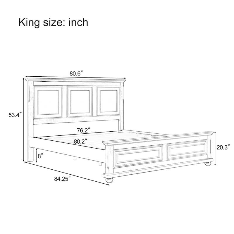 Traditional Town and Country Style Wooden Vintage Platform Bed