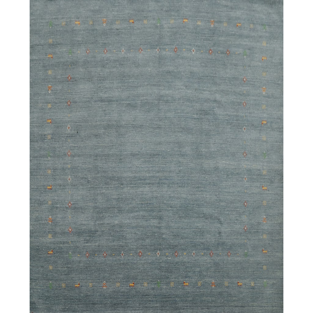 Hand Knotted Oriental 100% Wool Carpet Tribal Animal Pictorial Navy Blue & Blues Gabbeh Area Rug - 9' 10'' X 10' 2''