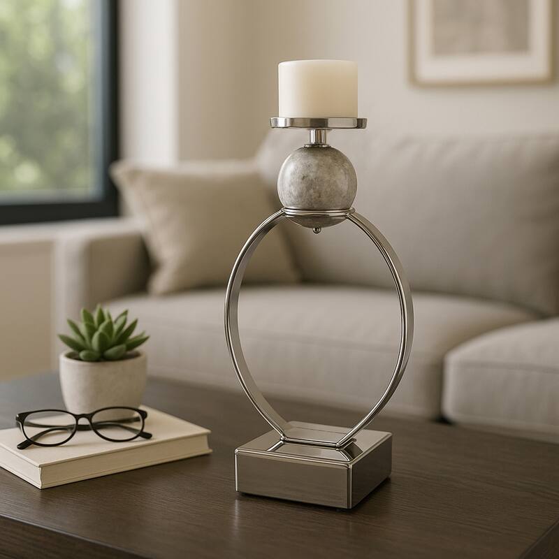 Candle Holder - Metal with Marble Sphere