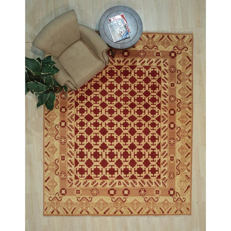 Hand-Knotted Wool Khotan Weave Rug, 10' x 14', Rust Area Rug, Soft Luxurious Texture for Bedrooms or Living Room - L