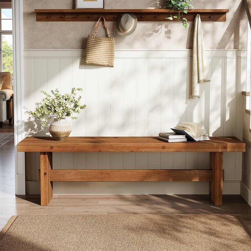 63" Solid Wood Entryway Bench, End of Bed Bench, Entry Way Benches for Bedroom, Hallway, Foyer