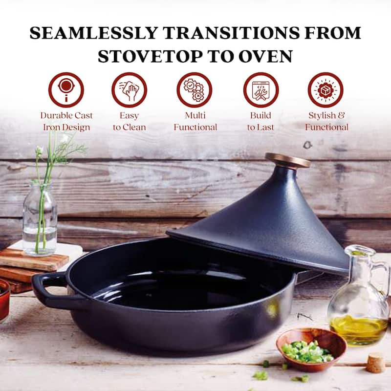 Alva Nori 3 Qt. Enameled Cast Iron Tagine Pot - 11" Black