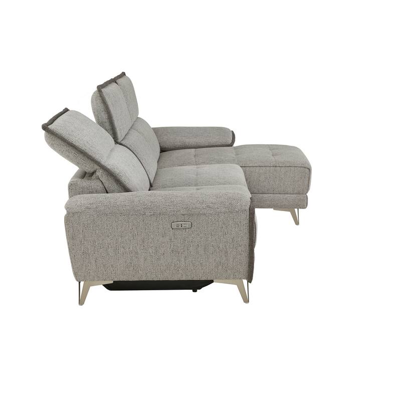 Matera Gray Yarn Dyed Fabric Power Recliner Sectional Sofa with Chaise and USB Charger by iNSPIRE Q Modern