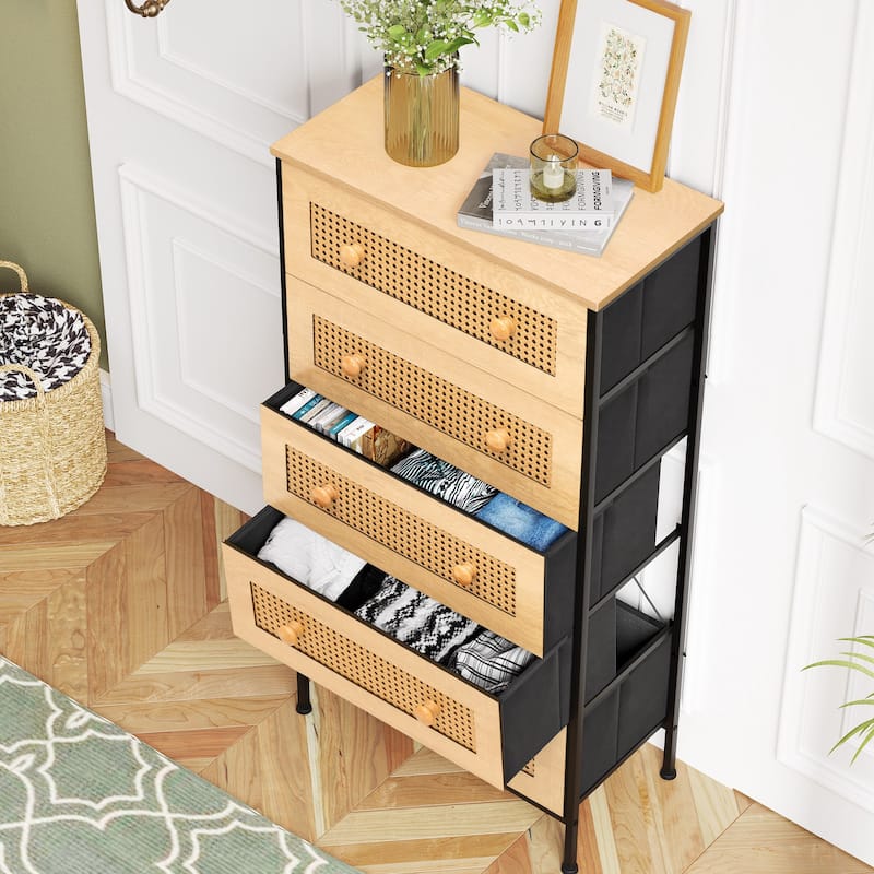 5-Drawer Closet Dresser Chest PE Rattan Storage Tower Organizer Cabinet