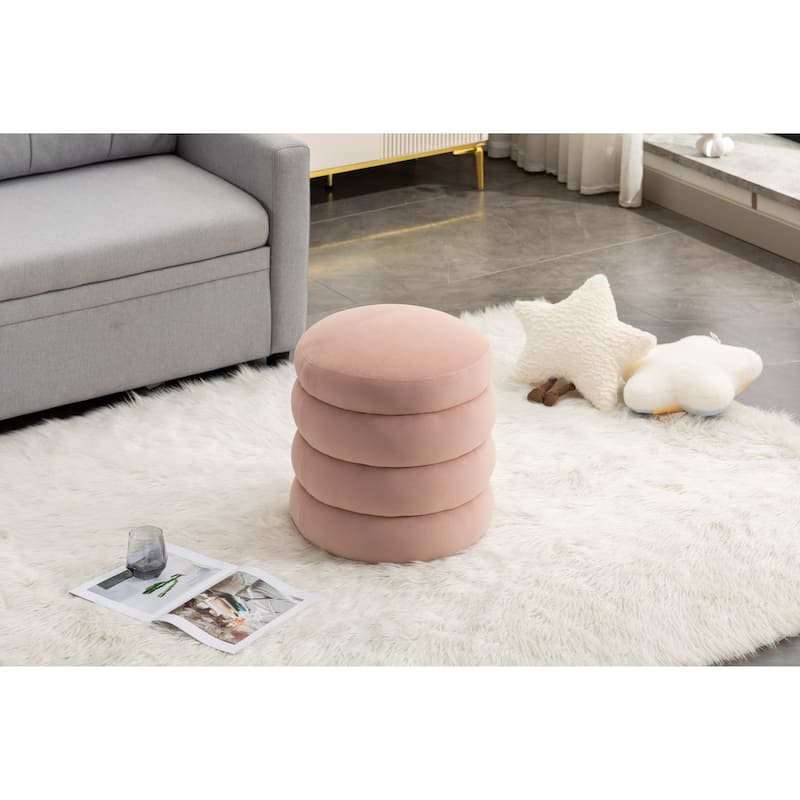Soft Velvet Round Ottoman Footrest Stool